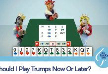 Play trumps now or later? – Learn how to play bridge online at Sky Bridge Club