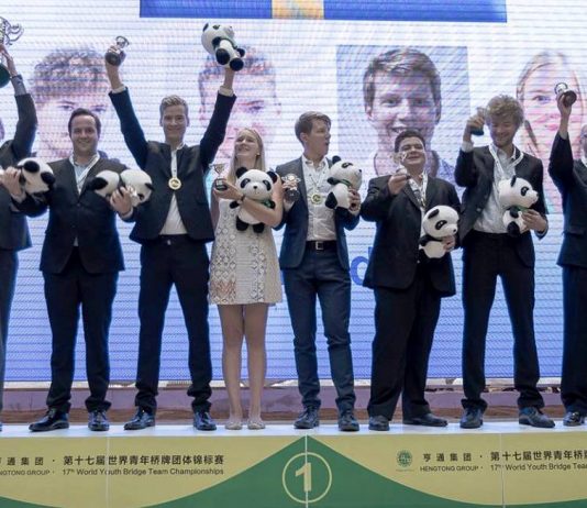 17th World Youth Bridge Team Championships – The Verdicts Juniors, GOLD Medallist — SWEDEN Ida Grönkvist-Mikael Grönkvist, Simon Hult-Adam Stokka and Mikael Rimstedt-Ola Rimstedt, with Martin Loefgren the non-playing captain and Tom Gards to coach.