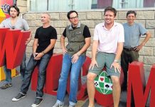 Film Highlighting Growing Interest in Bridge to be shown in Marion by Linda Burchette The Double Dummy production team poses outside the playing site in Taicang, China. From left are Derek Sieg, producer; Darin Moran, director of photography; Lucas Krost, director; John McAllister, producer; and Liming Fan, sound man.