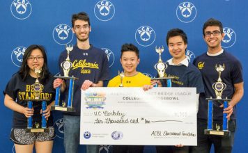 USA: Collegiate Bridge Bowl 2020 The Collegiate Bridge Bowl champions from the University of California at Berkeley: Stella Wan, Kevin Rosenberg, Jess Chao, Foster Tom and Armin Askari