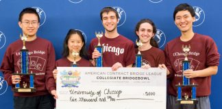 Collegiate Bridge Bowl 2019: I’ll take bridge for a thousand … Second in the Collegiate Bridge Bowl Championship was the University of Chicago: Zihan Tan, Cynthia Huang, Ilan Wolff, Raphael Hallerman, and Zhengyan (Boris) Fang.