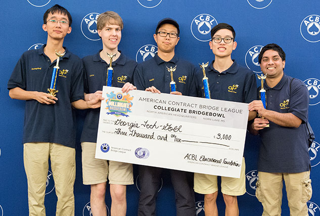 Third place in the Collegiate Bridge Bowl went to the Georgia Tech Gold Team: Shengding Sun, Cyrus Hettle, Zhuangdi Xu, Richard Jeng and Santhosh Karnik