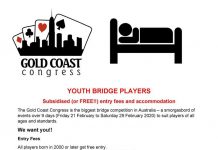 Gold Coast 2020: Youth Bridge Players Subsidised (or FREE!!)