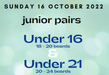 Junior Pairs Tournament – Sunday 16 October