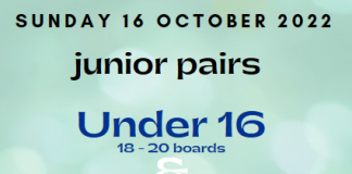 Junior Pairs Tournament – Sunday 16 October