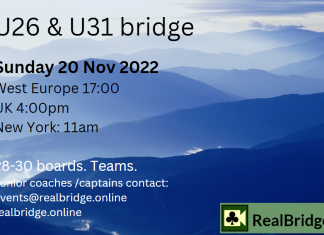 RealBridge – U26 & 31 Bridge – Sunday 20 Nov