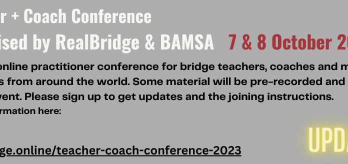 BAMSA + RealBridge teacher/coach conference 7 and 8 October, 2023