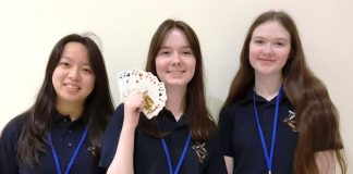 Trailblazing trio are Scotland’s youngest female bridge players Rachel Yu, Niamh Reid & Isla Jameison