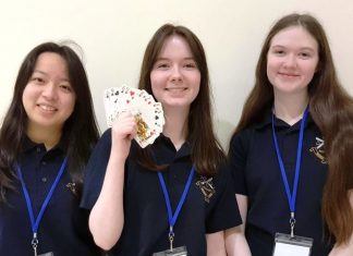 Trailblazing trio are Scotland’s youngest female bridge players Rachel Yu, Niamh Reid & Isla Jameison